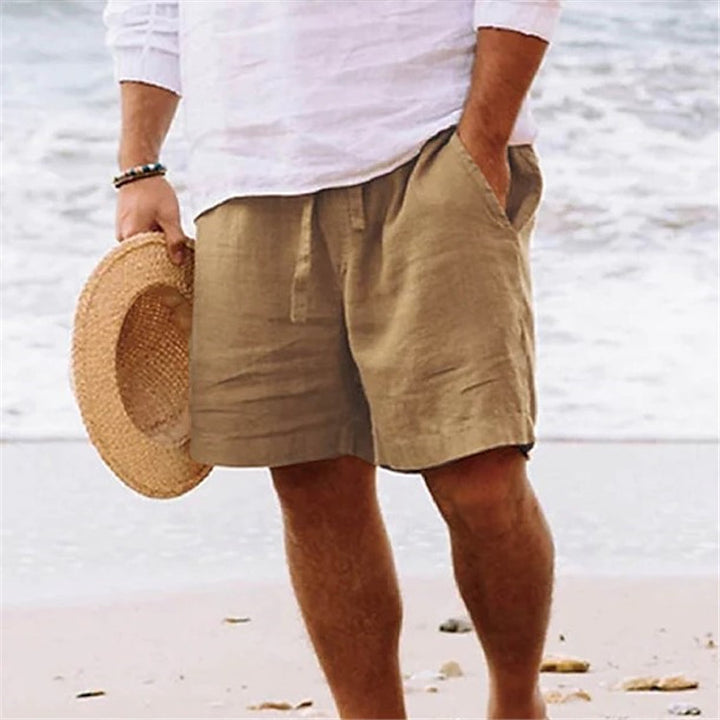 Light linen shorts for men with elastic waistband and practical side pockets Lune London
