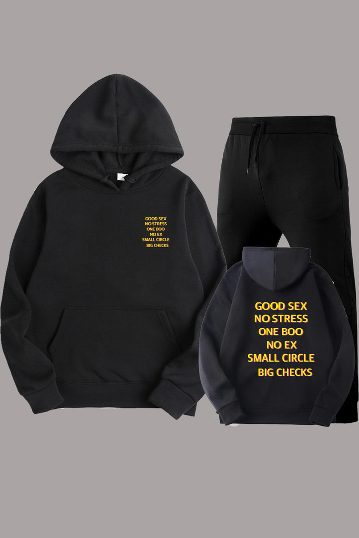 Women’s hoodie and jogging set with motivational writing and chic, relaxed fit