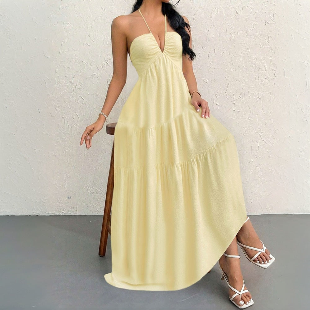 Robe maxi femme avec décolleté V profond et volants Chic & Stil