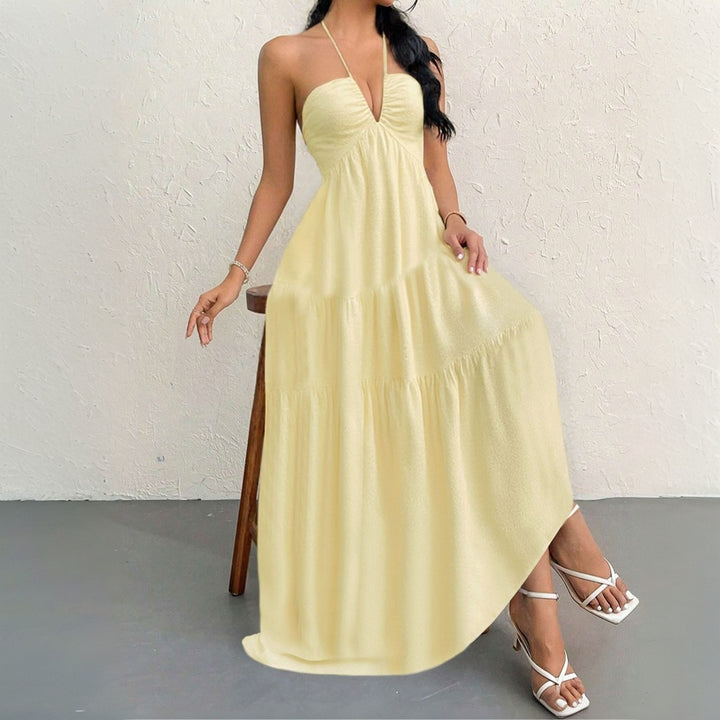 Robe maxi femme avec décolleté V profond et volants Chic & Stil