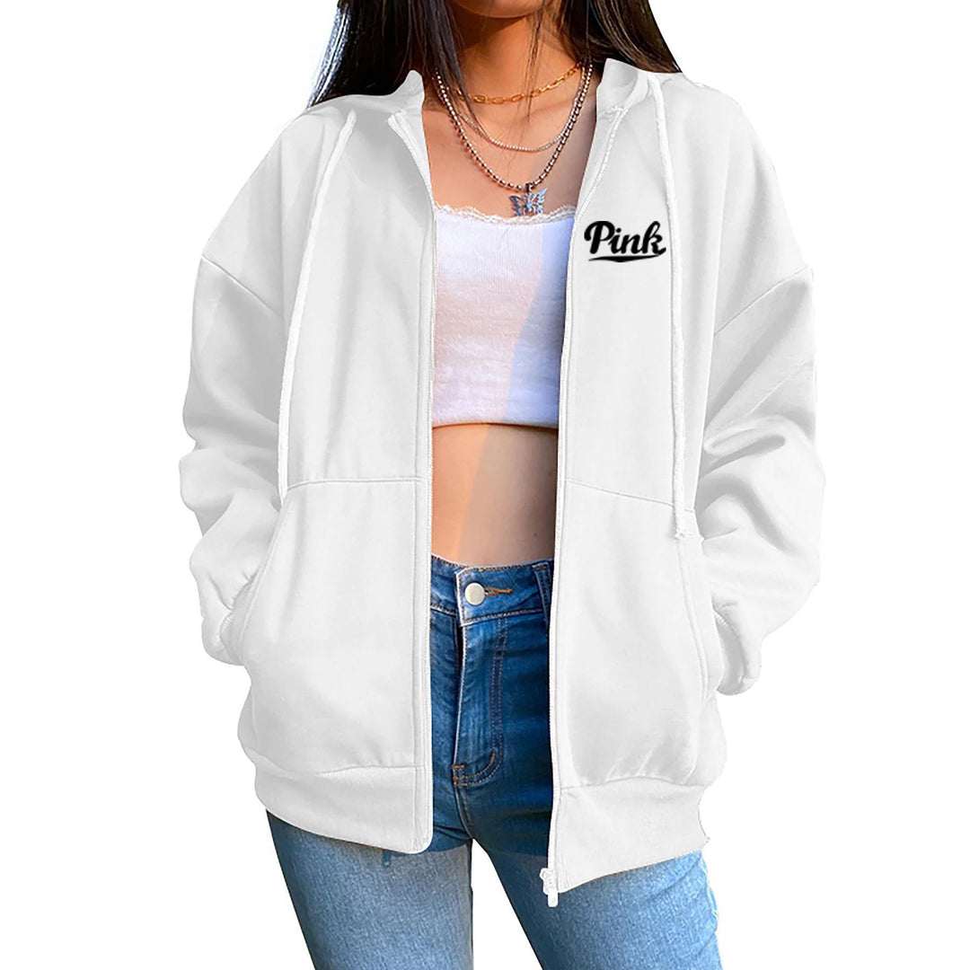 Women's relaxed hoodie jacket with practical zip and stylish lettering Chic & Stil
