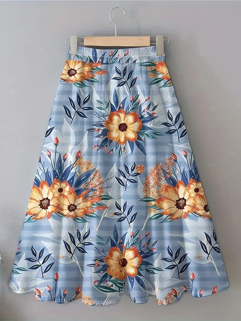 Floral maxi skirt for women with elastic waist and fluid fit Chic and Style