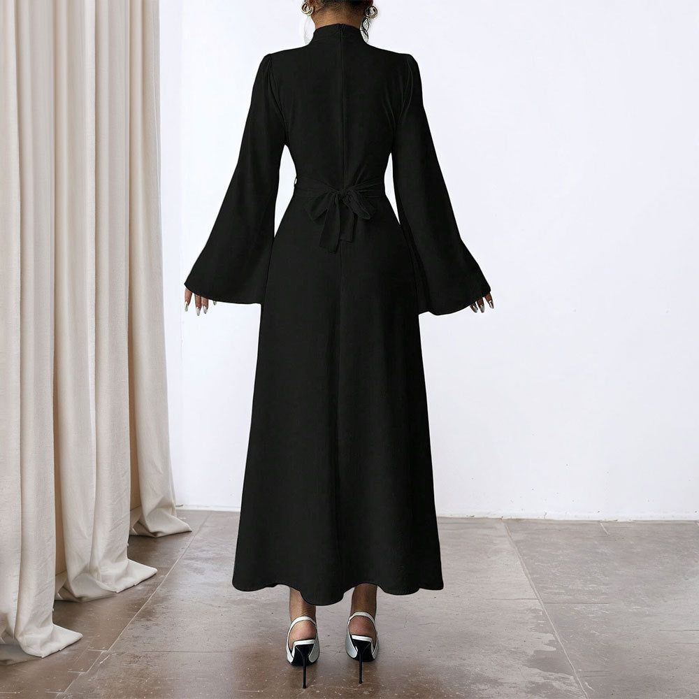 Elegant Maxi Dress for Women with Flowing Sleeves and Chic High Collar & Style