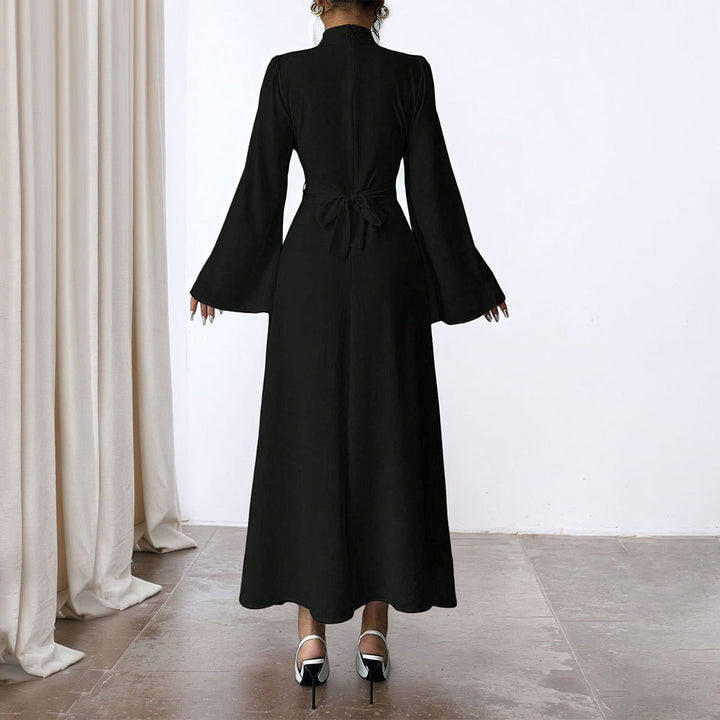 Elegant Maxi Dress for Women with Flowing Sleeves and Chic High Collar & Style