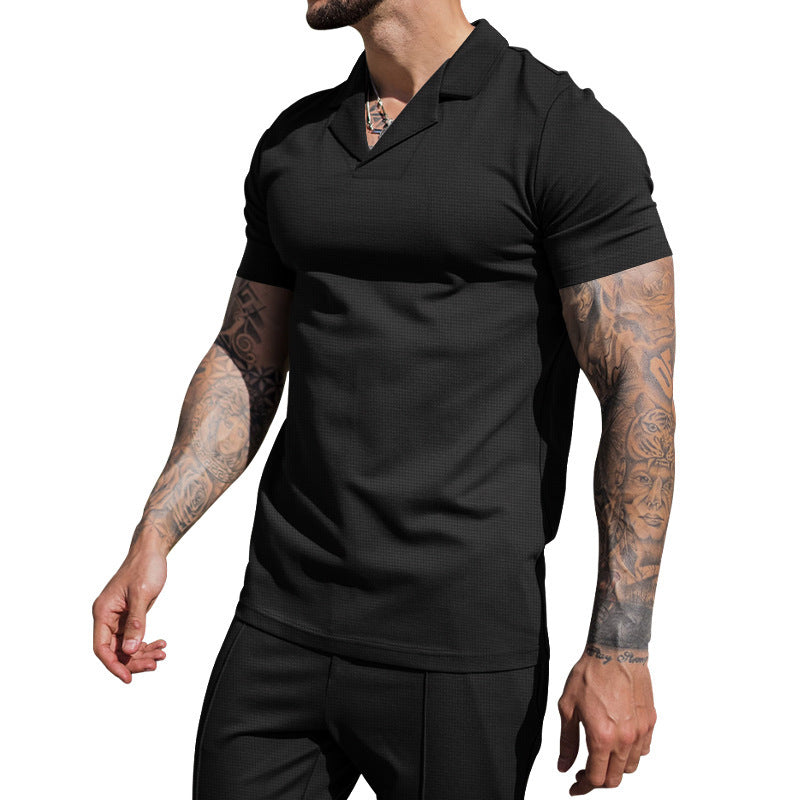 Short sleeve shirt for men with classic Henley collar and textured surface Lune London