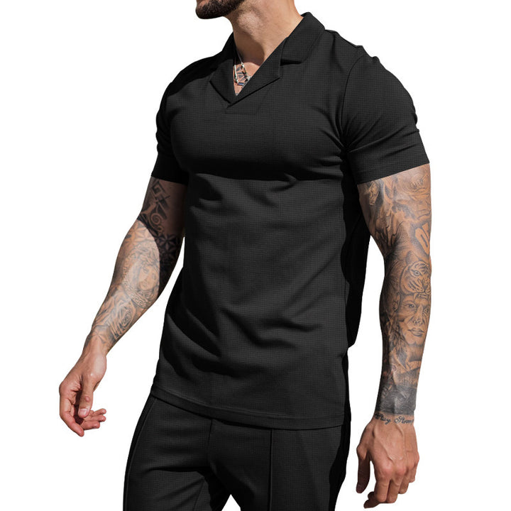 Short sleeve shirt for men with classic Henley collar and textured surface Lune London