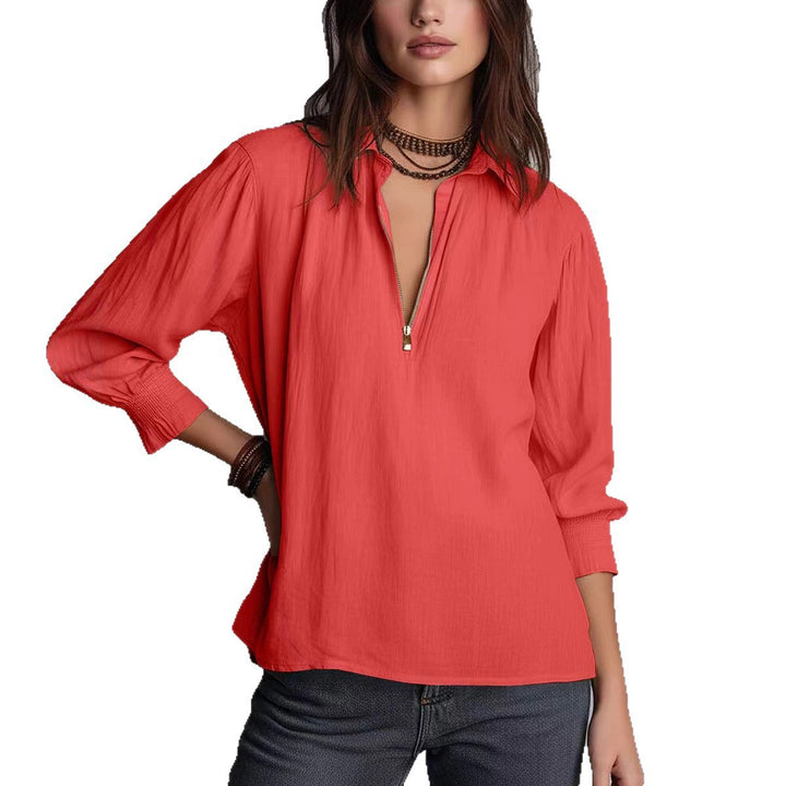 Women's blouse with half-length sleeves and zipper Lune London
