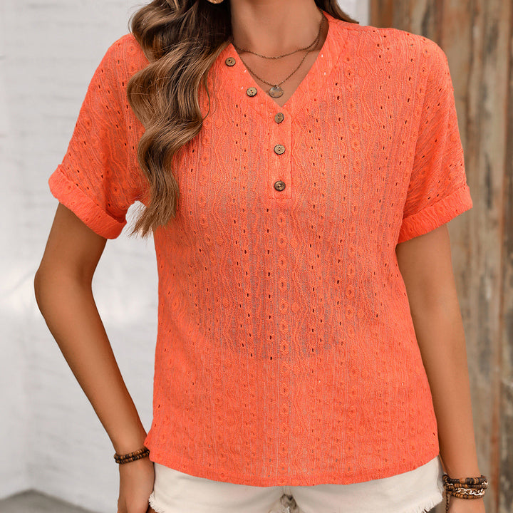 Short sleeve blouse for women with button closure and structured design Lune London