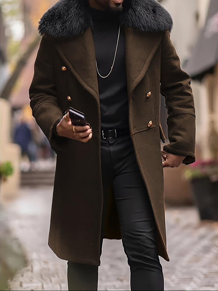Men's Elegant Wool Jacket with Faux Fur Collar Lune London