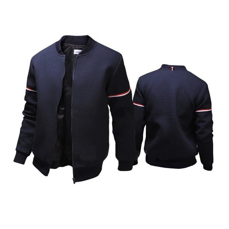 Men's zip-up sports jacket with textured surface and contrasting stripes Lune London