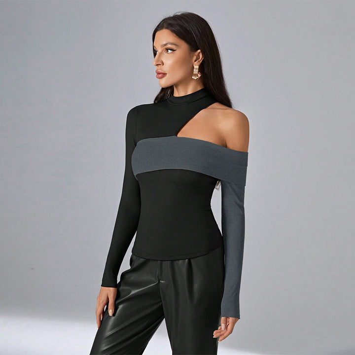 Asymmetrical long sleeve shirt for women with elegant cut-out details Chic & Stil