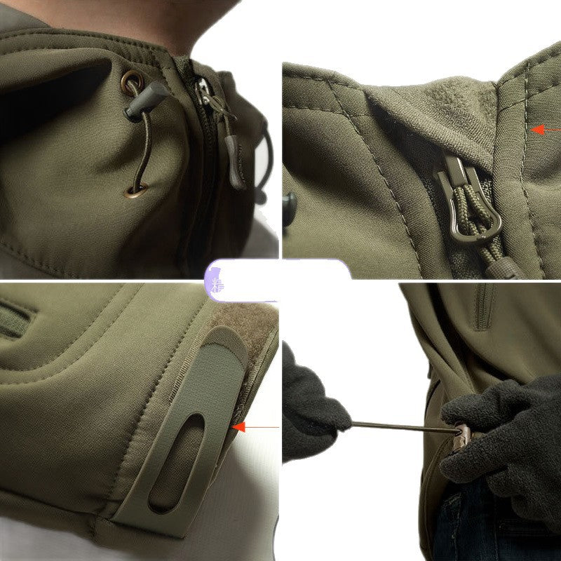Technical softshell jacket for men with multifunctional pockets and adjustable hood system Lune London