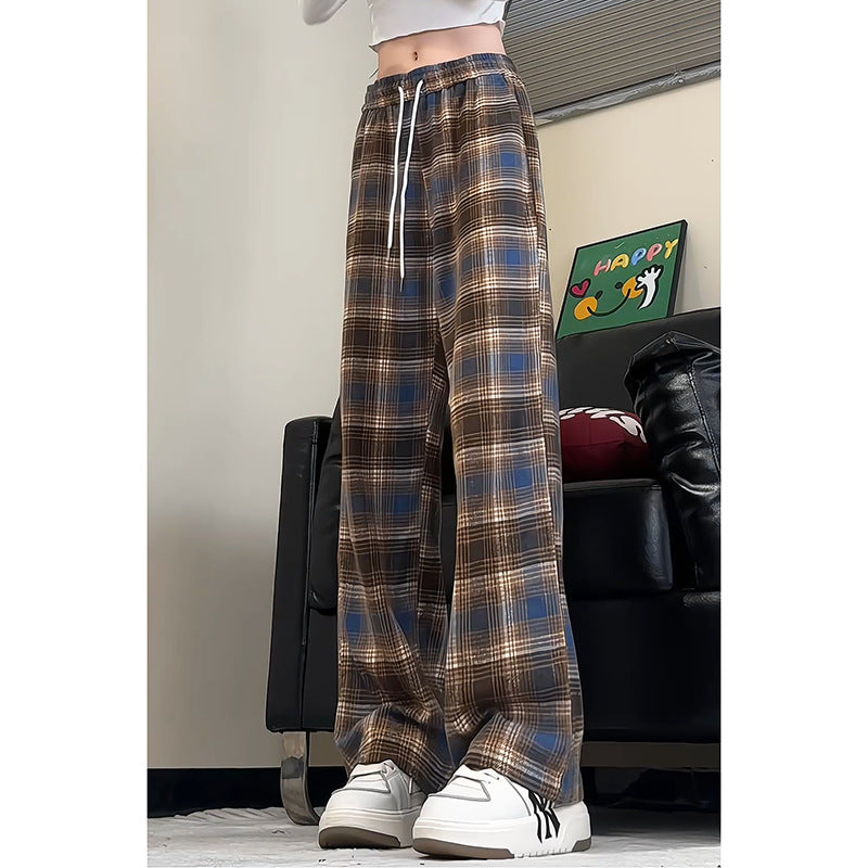 Loose plaid harem pants for women with elastic waistband and side drawstring Lune London