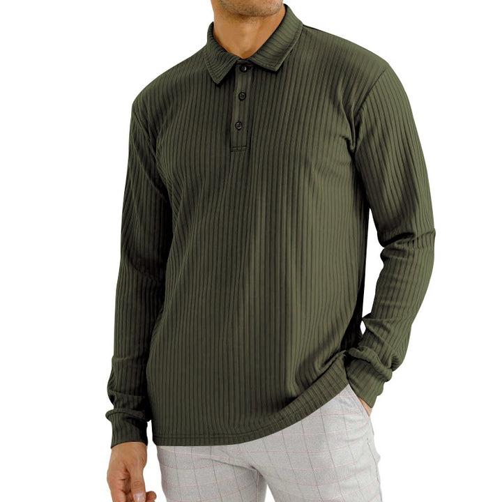 Long sleeve polo shirt for men with textured rib pattern and button detail Lune London