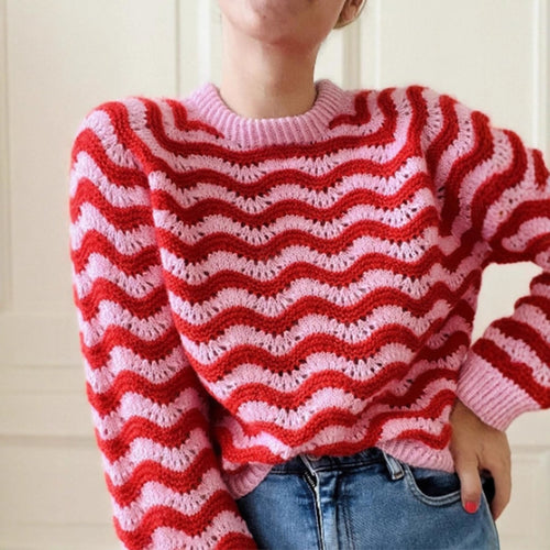 Knitted sweater for women with wavy pattern and generous cut Lune London