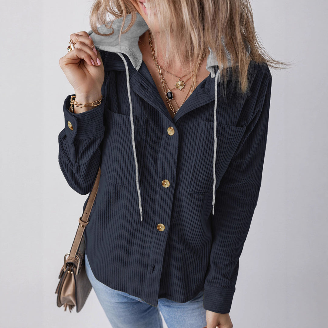 Lune London Women's Flannel Jacket with Hood and Trendy Ribbed Knit Design