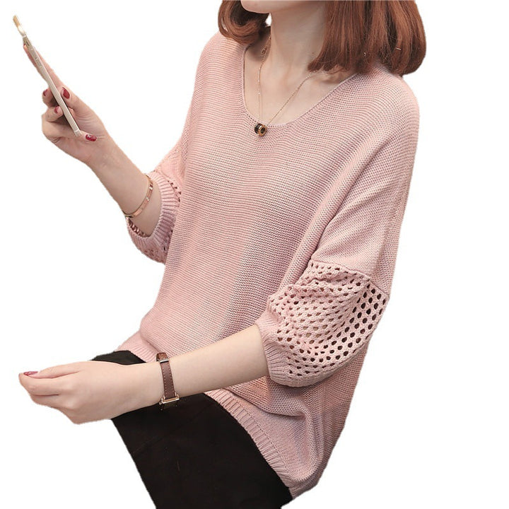 Ladies chunky knit sweater with decorative hole sleeves Lune London