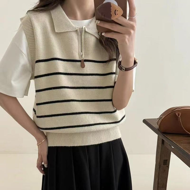 Pull en tricot pour femmes avec fermeture éclair et motif rayé Chic & Stil