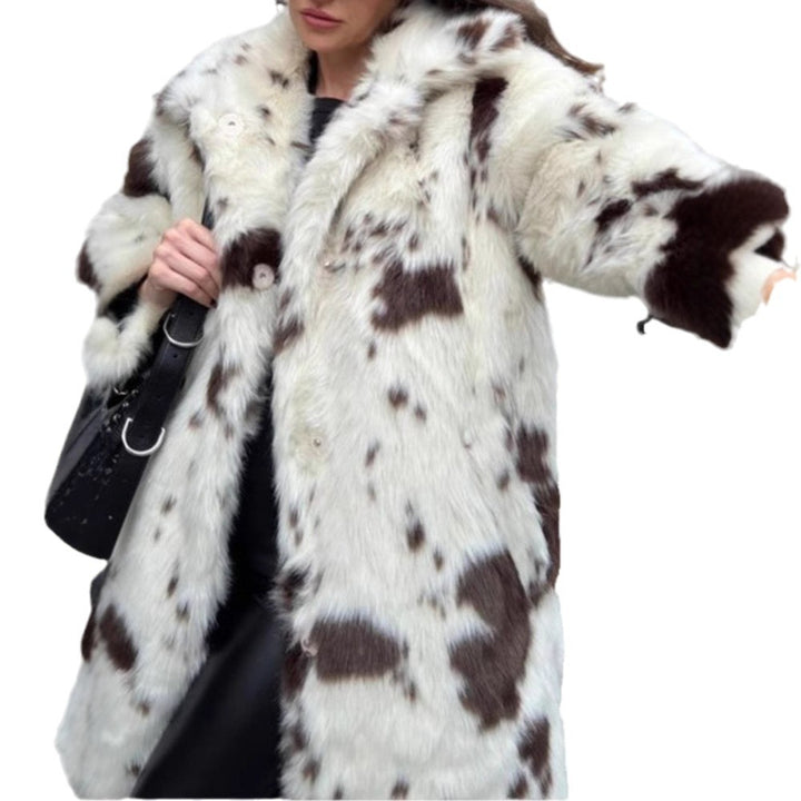 WomenLuxury faux fur coat with bold pattern Lune London