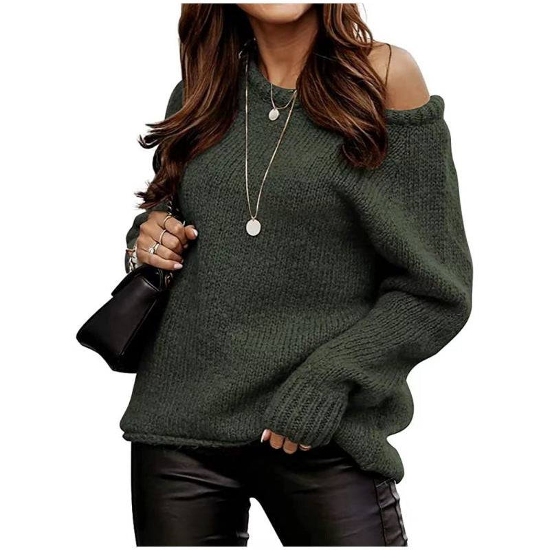 Casual sweater for women with an open shoulder design and soft knit Lune London