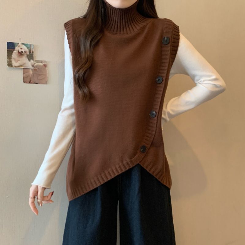 Pull en tricot pour femmes avec col haut et coupe asymétrique Chic & Stil