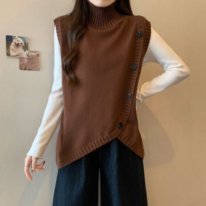 Pull en tricot pour femmes avec col haut et coupe asymétrique Chic & Stil