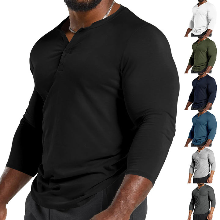 Men's Long Sleeve Henley Shirt in Breathable Cotton Blend with Button Details Lune London