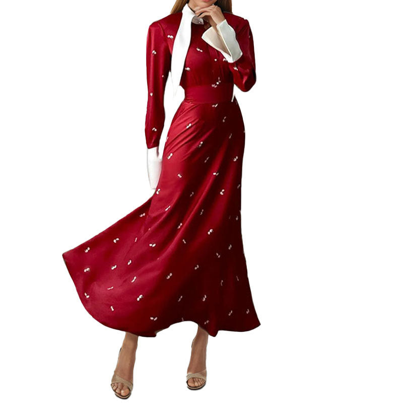 Robe Maxi Élégante Femme avec Drapé Artistique et Manches Longues Chic & Stil