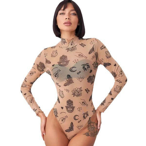 Women's designer long sleeve body with creative print Lune London