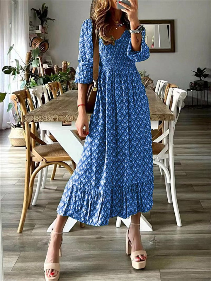 Maxi dress for women with voluminous sleeves and an elastic drawstring at the waist Lune London
