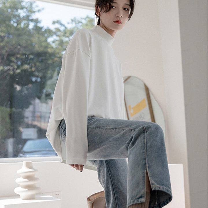 Ladies elegant long sleeve top with high collar Chic & Stil