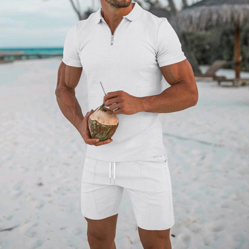 Men's short set with short sleeves comfortable with breathable material and zipper Lune London