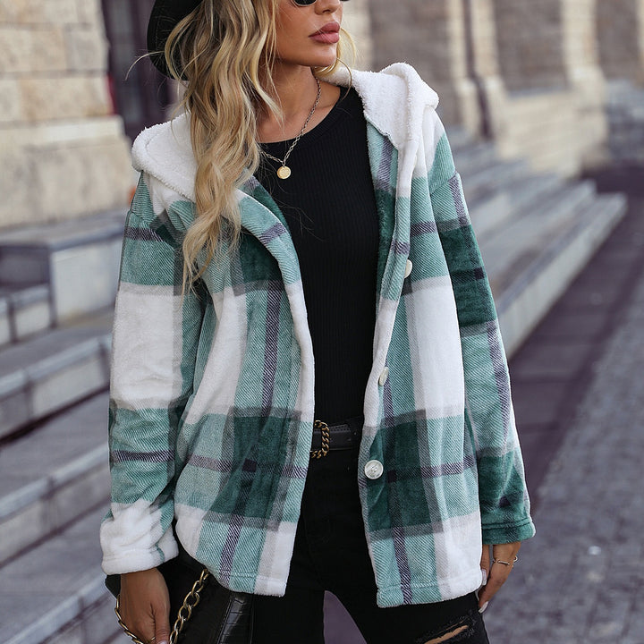 Women's Soft Fleece Hoodie with Chic Plaid Design and Style