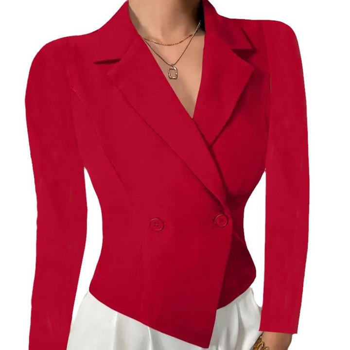 Elegant blazer jacket for women with a double button closure and a curved hem Lune London