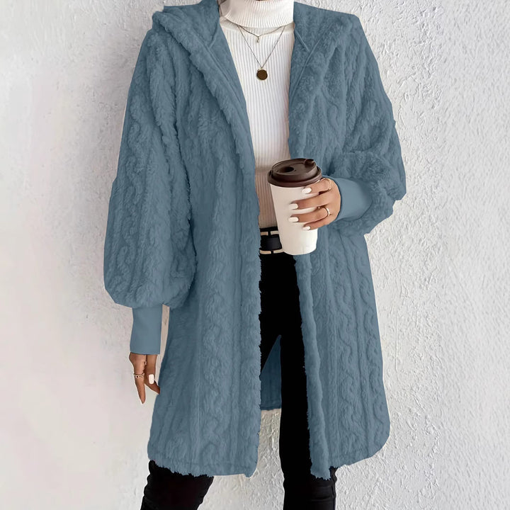 Trendy long jacket for women with hood and texture Lune London