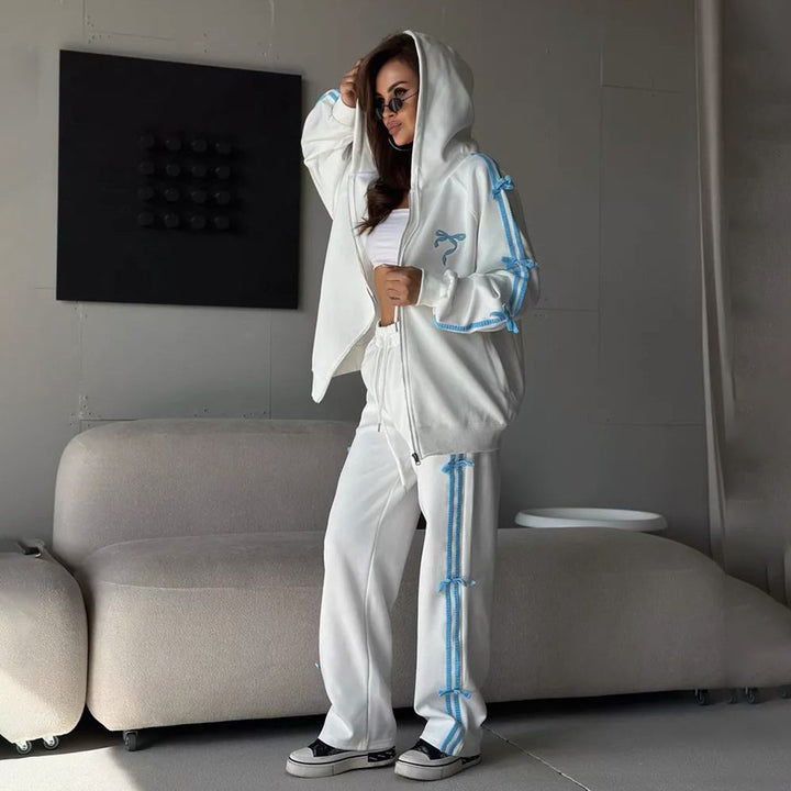 Ladies oversized hoodie jacket with decorative drawstring Lune London