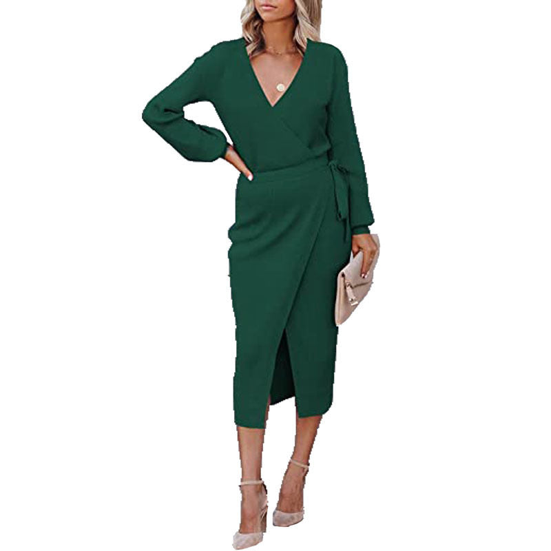 Wrap dress for women with deep V-neck and elegant belt Lune London