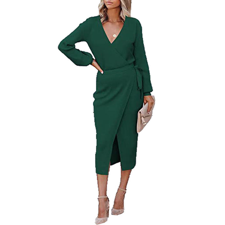 Wrap dress for women with deep V-neck and elegant belt Lune London