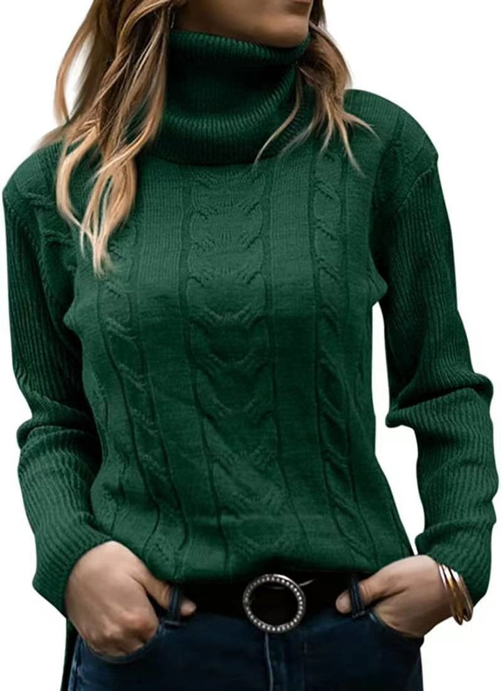 Knit sweater for women with high collar and relief pattern with braids Lune London