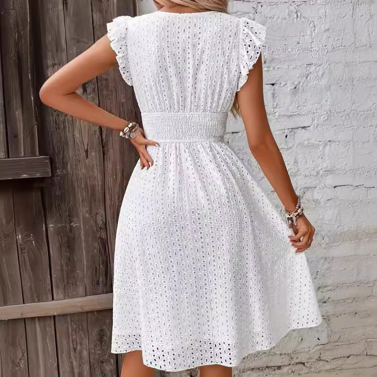 Summer Ruffle Dress for Women with Waffle Texture Lune London