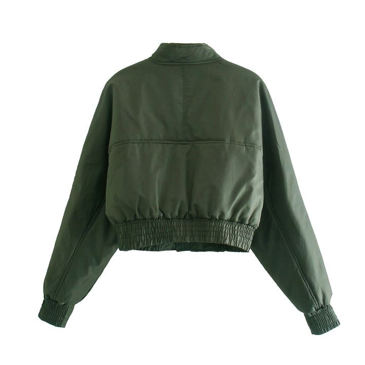 Trendy cropped bomber jacket for women with practical pockets and elastic cuffs Lune London