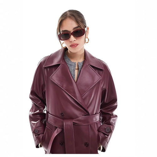 Lune London vegan leather fashion trench coat for women