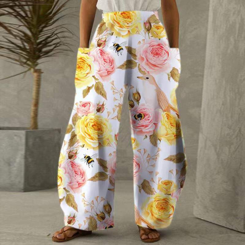 Pantalons fleuris amples pour femmes avec poches et taille élastique Chic & Stil
