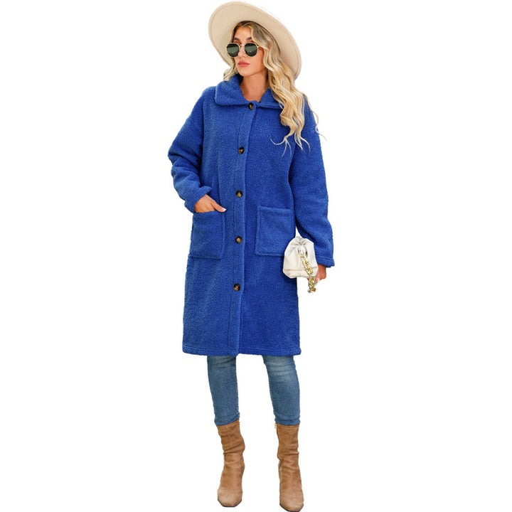 Ladies Soft Fleece Coat with Large Patch Pockets and Button Details Lune London