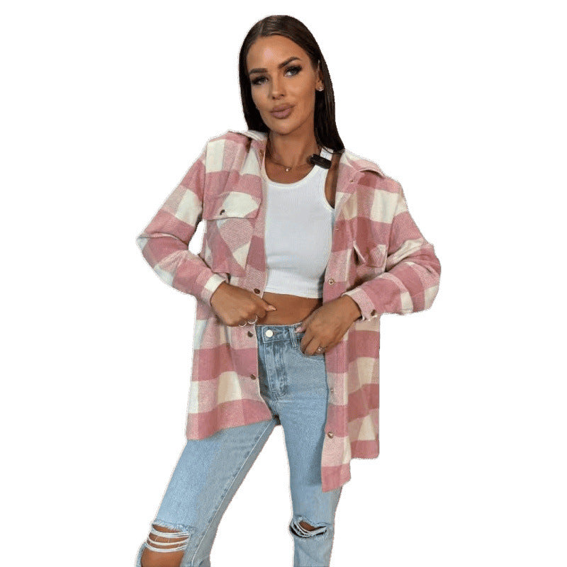 Oversized desert foam plaid flannel shirt for women Lune London