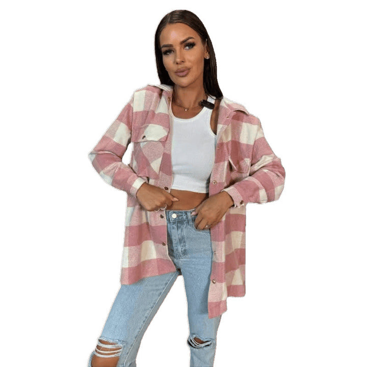 Oversized desert foam plaid flannel shirt for women Lune London