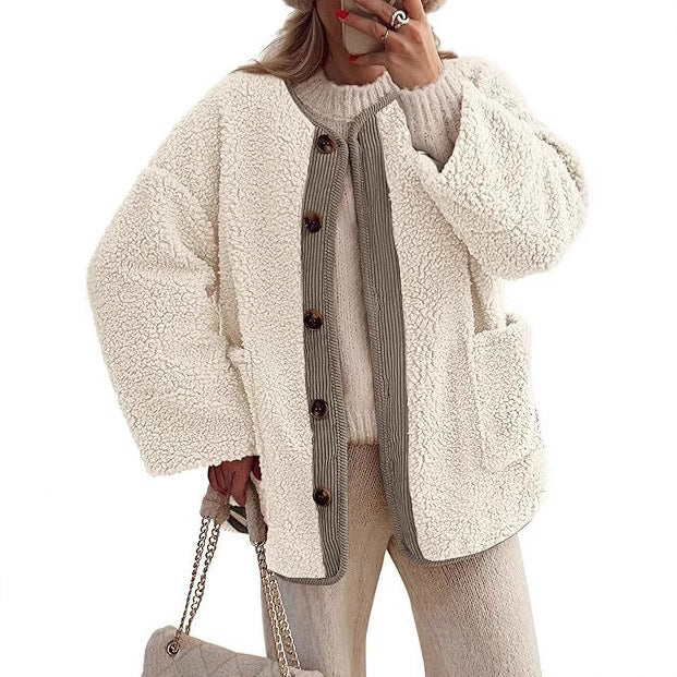 Ladies cozy fleece jacket with Moon London button details