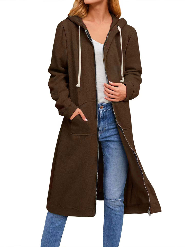 Long hoodie jacket for women in comfortable sweatshirt material with pockets Lune London