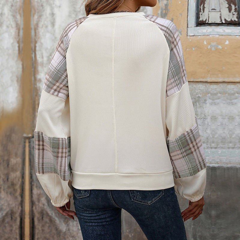 Casual sweatshirt for women with checked details and voluminous sleeves Lune London
