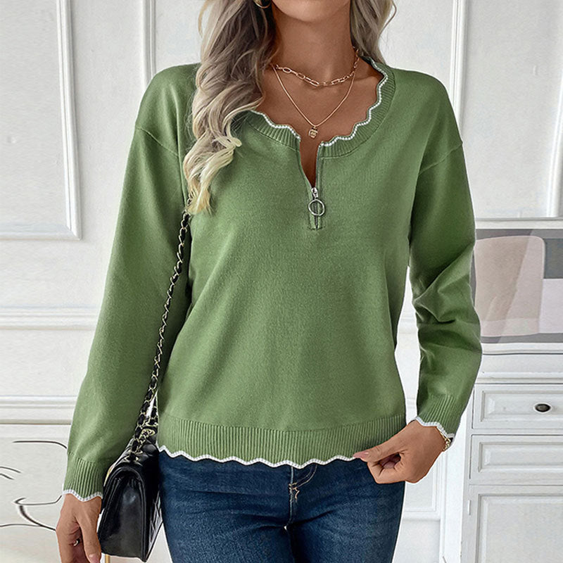 Ladies' knit sweater with zipper and wavy hem Lune London